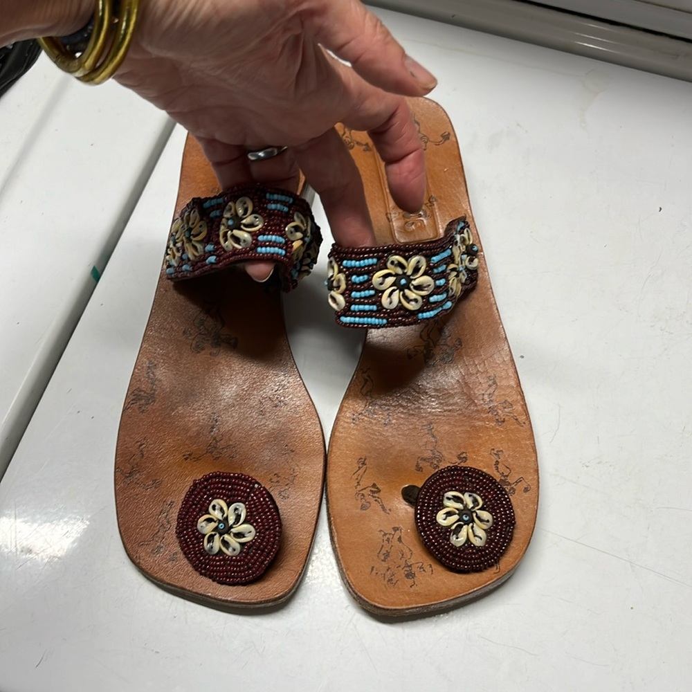 Mystique leather and beaded sandals